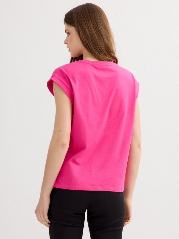 Camiseta sin mangas algodón rosa magenta vista media trasera