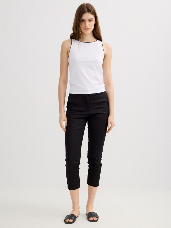 Top halter algodão contraste branco vista geral frontal