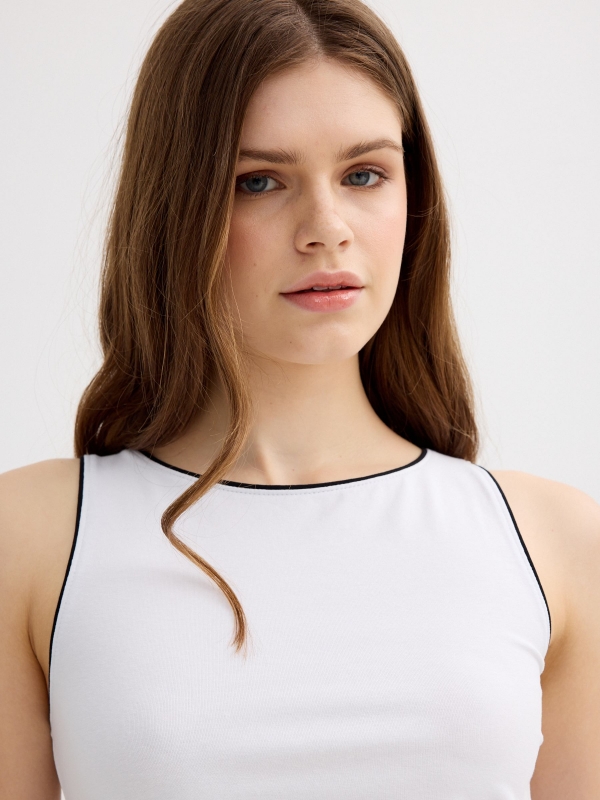 Halter top cotton contrast white detail view