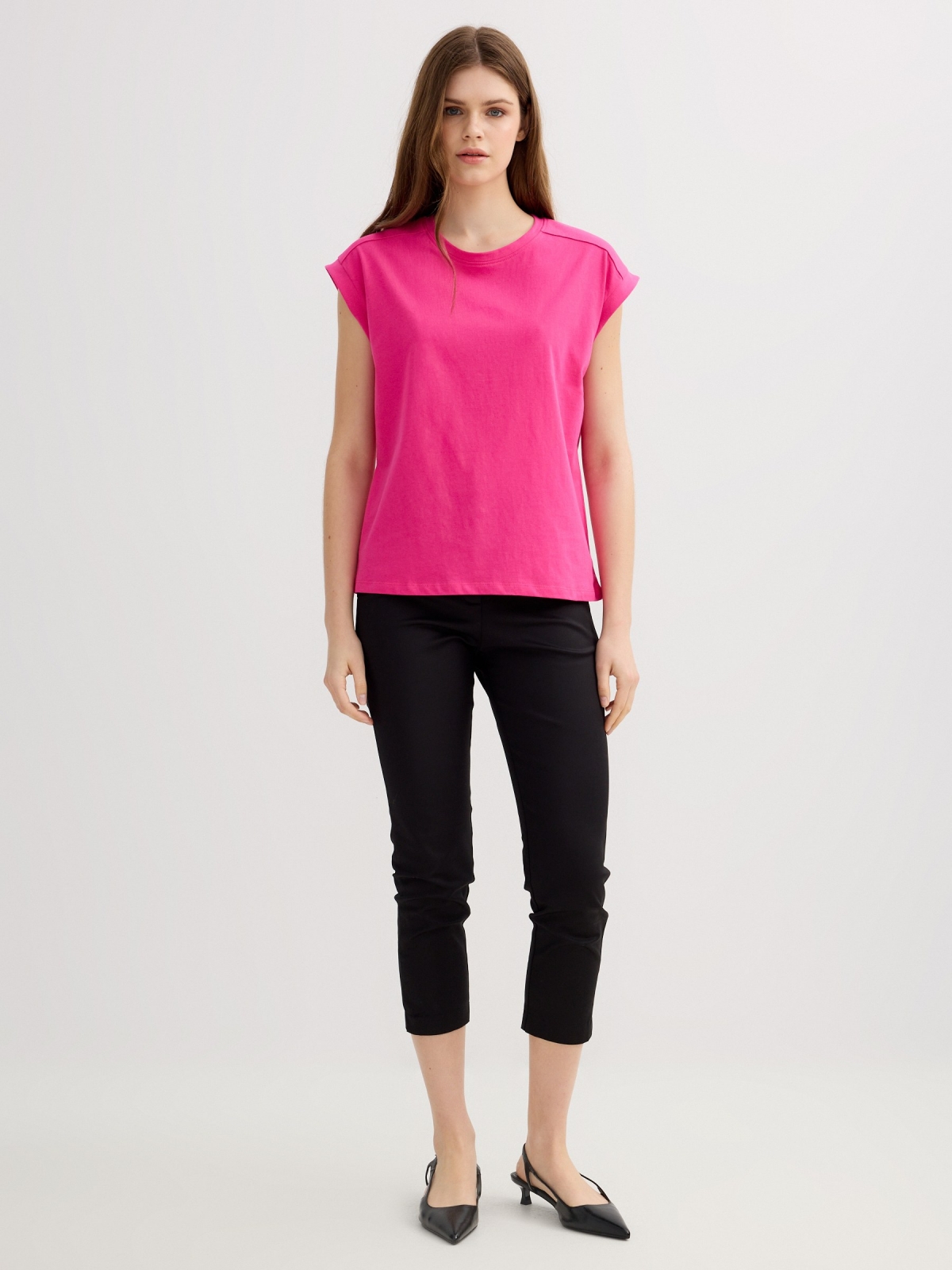 Camiseta sin mangas algodón rosa magenta vista general frontal