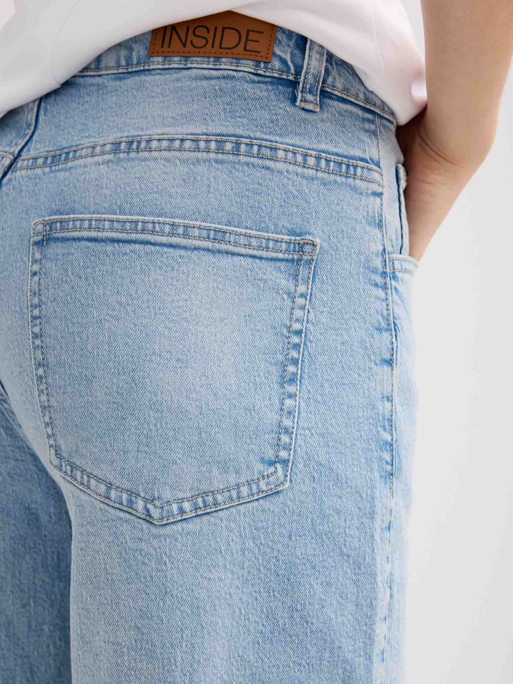 Mid-rise wide-leg jeans light blue front view