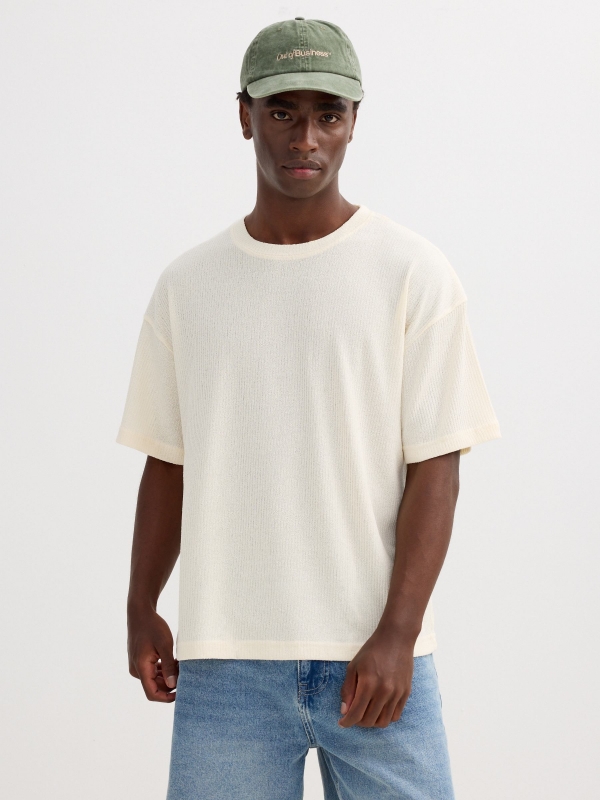 Oversized basic ribbed T-shirt raw middle front view