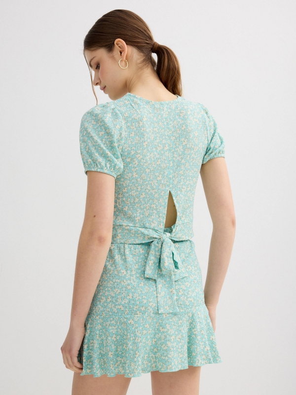 Floral print crop top aquamarine middle back view