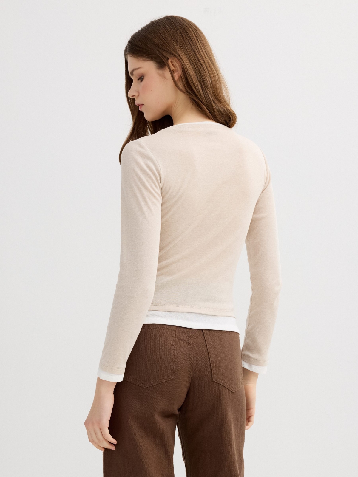 Double-layer T-shirt sand middle back view