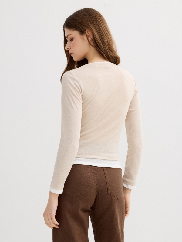 Double-layer T-shirt sand middle back view