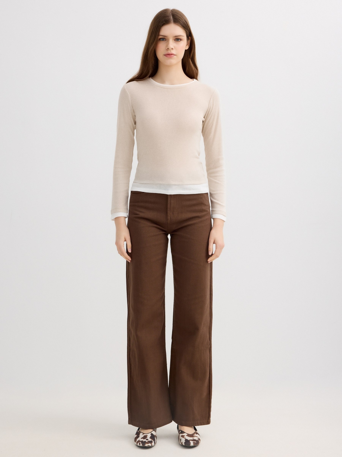 Double-layer T-shirt sand front view