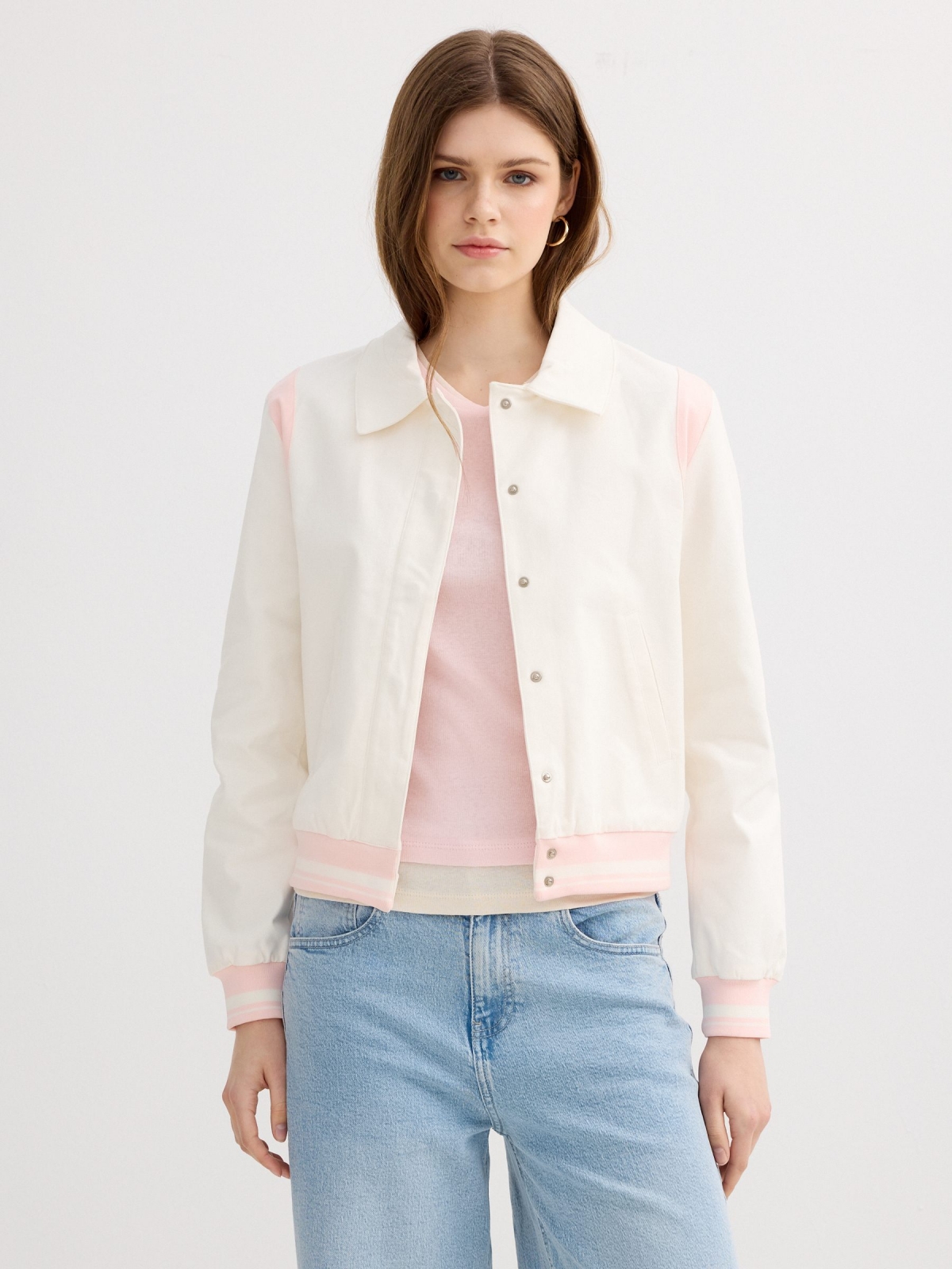 Contrast rib jacket off white middle front view