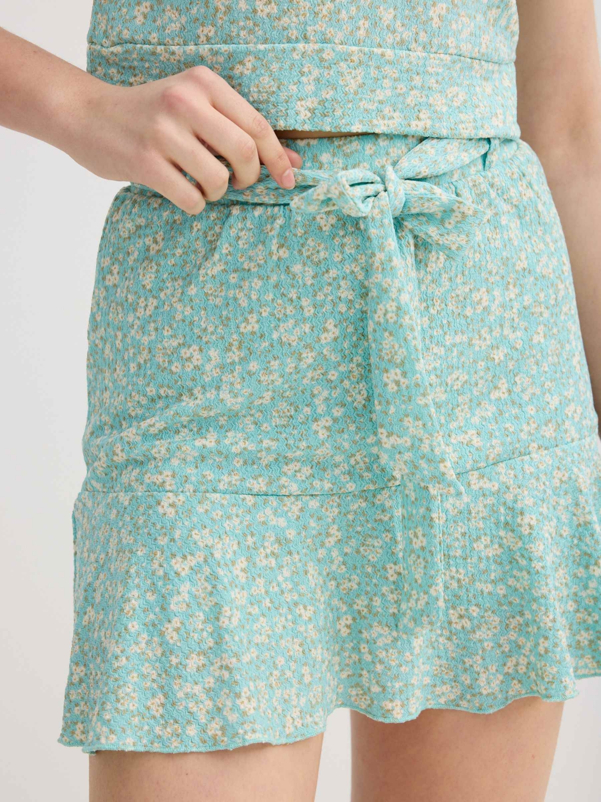floral skort with ruffles aquamarine detail view