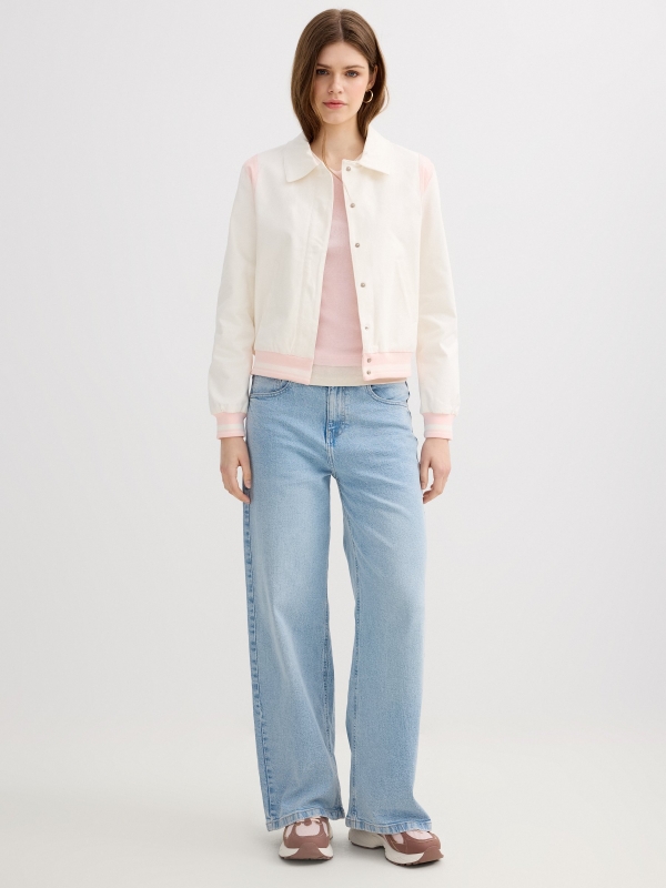 Contrast rib jacket off white front view