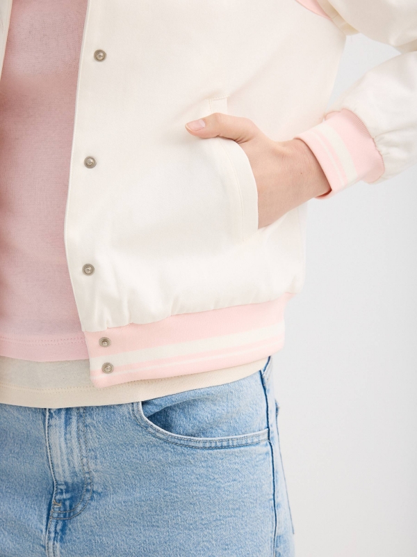 Contrast rib jacket off white detail view