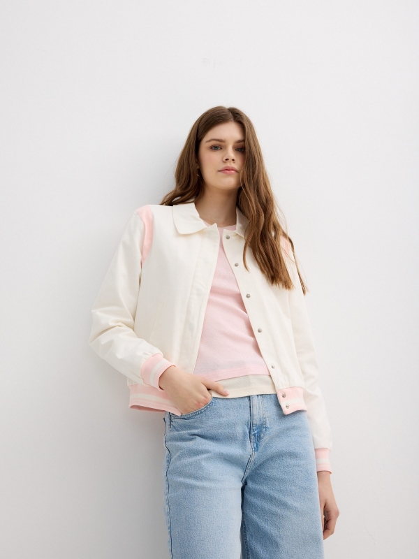 Contrast rib jacket off white detail view