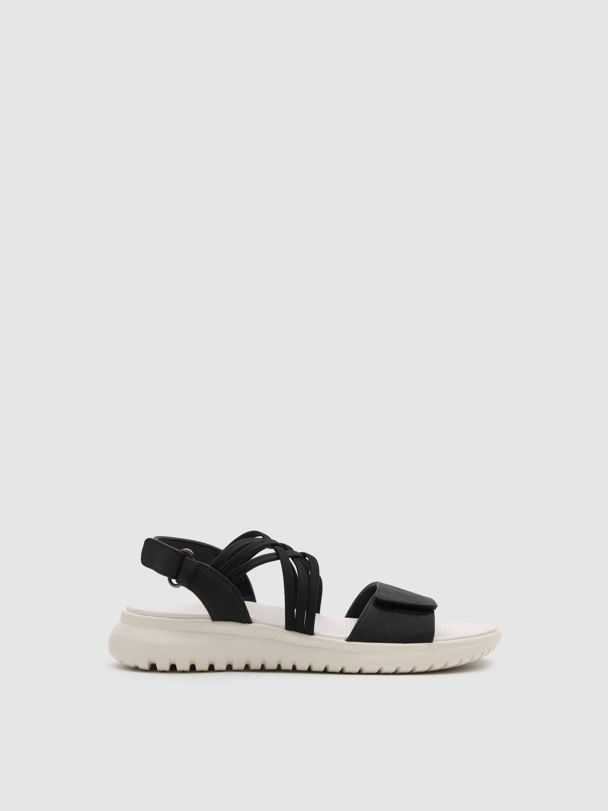 Flat sandal with crossed faux leather straps black