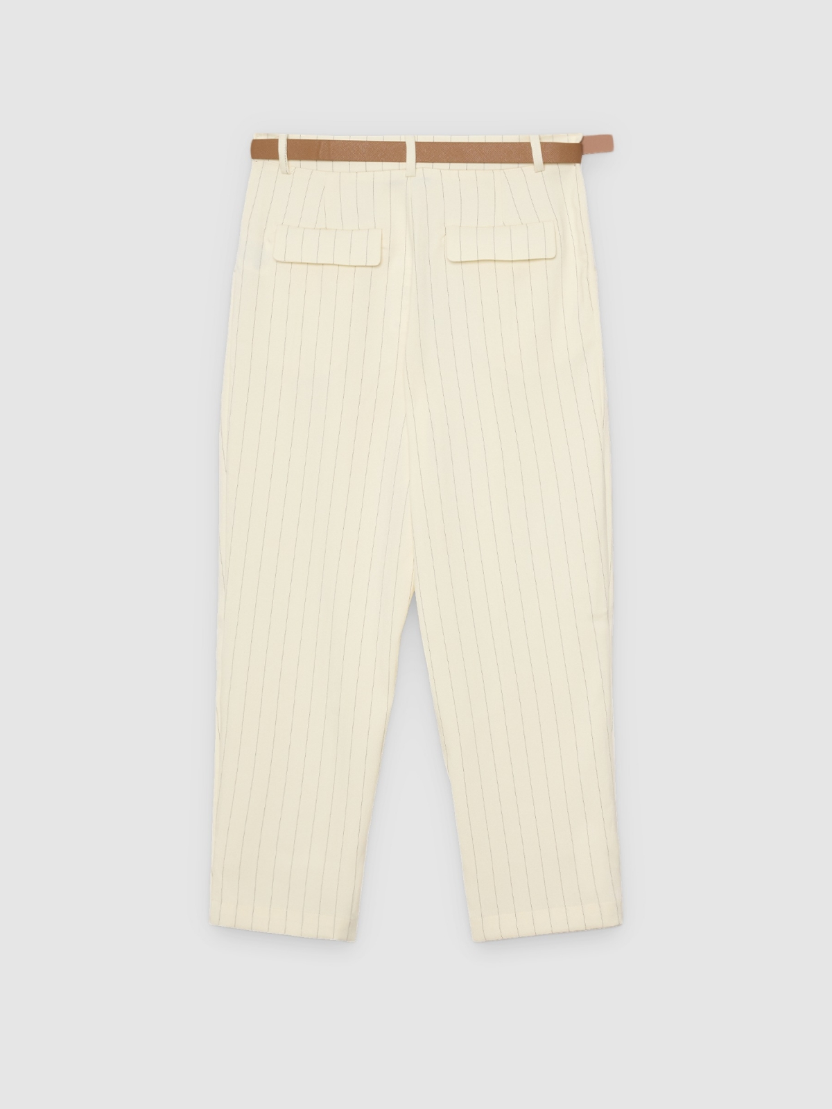 Pantalón capri de rayas con cinturón crudo vista trasera