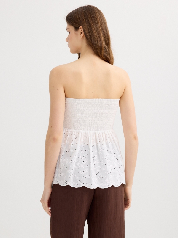 Swiss embroidered bandeau top with flare white middle back view