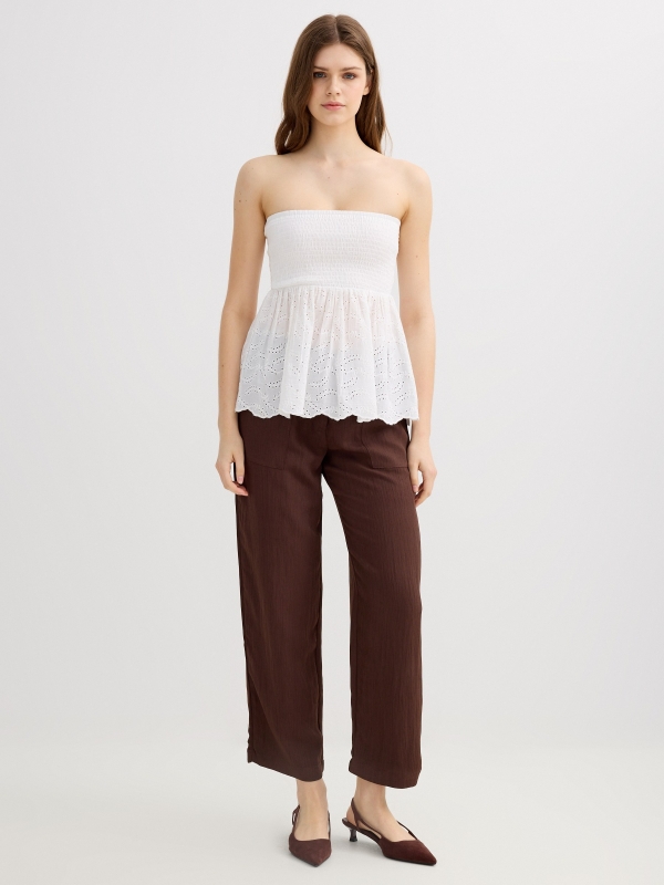 Swiss embroidered bandeau top with flare white front view