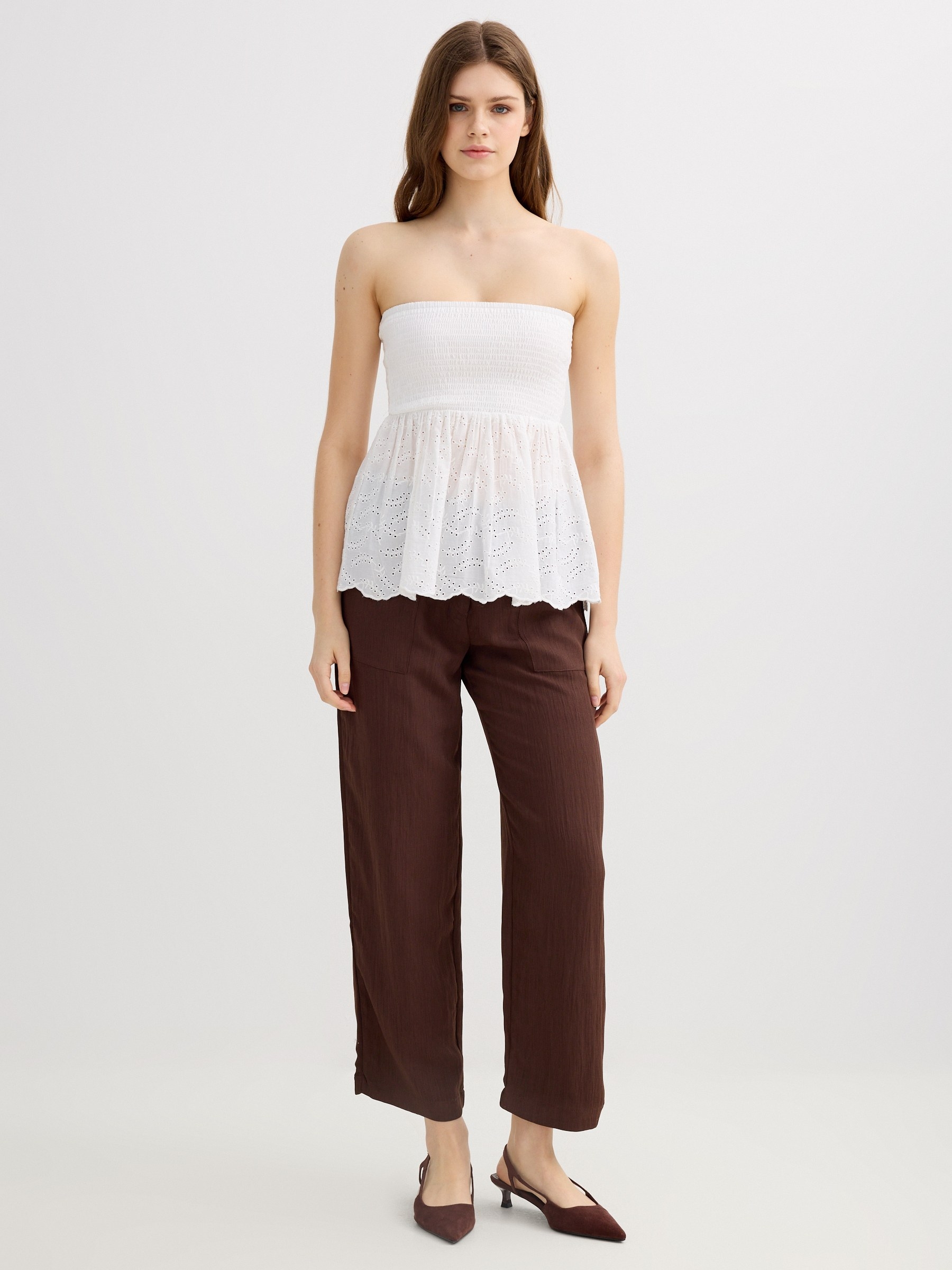 Swiss embroidered bandeau top with flare white middle front view