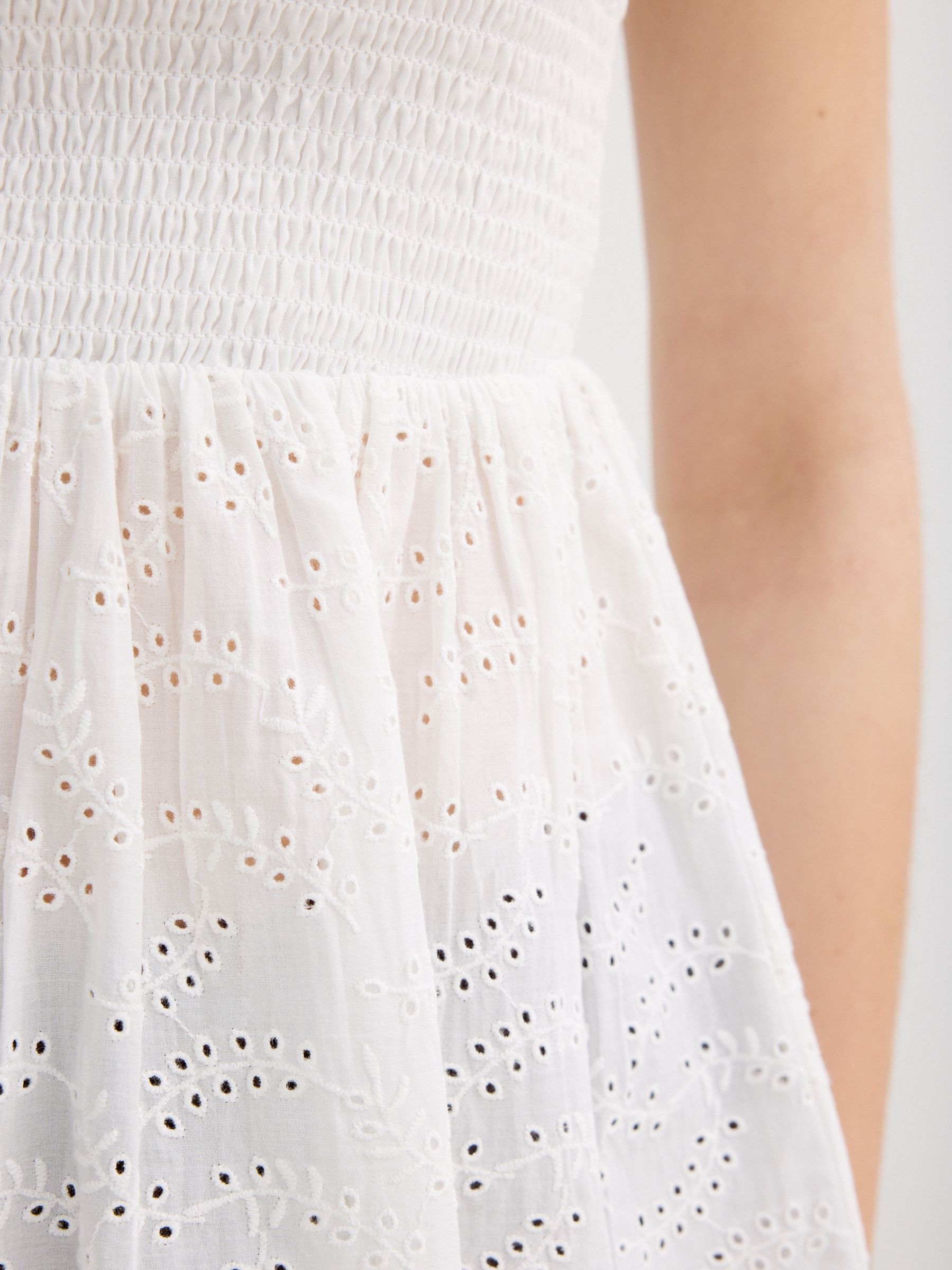 Swiss embroidered bandeau top with flare white middle front view