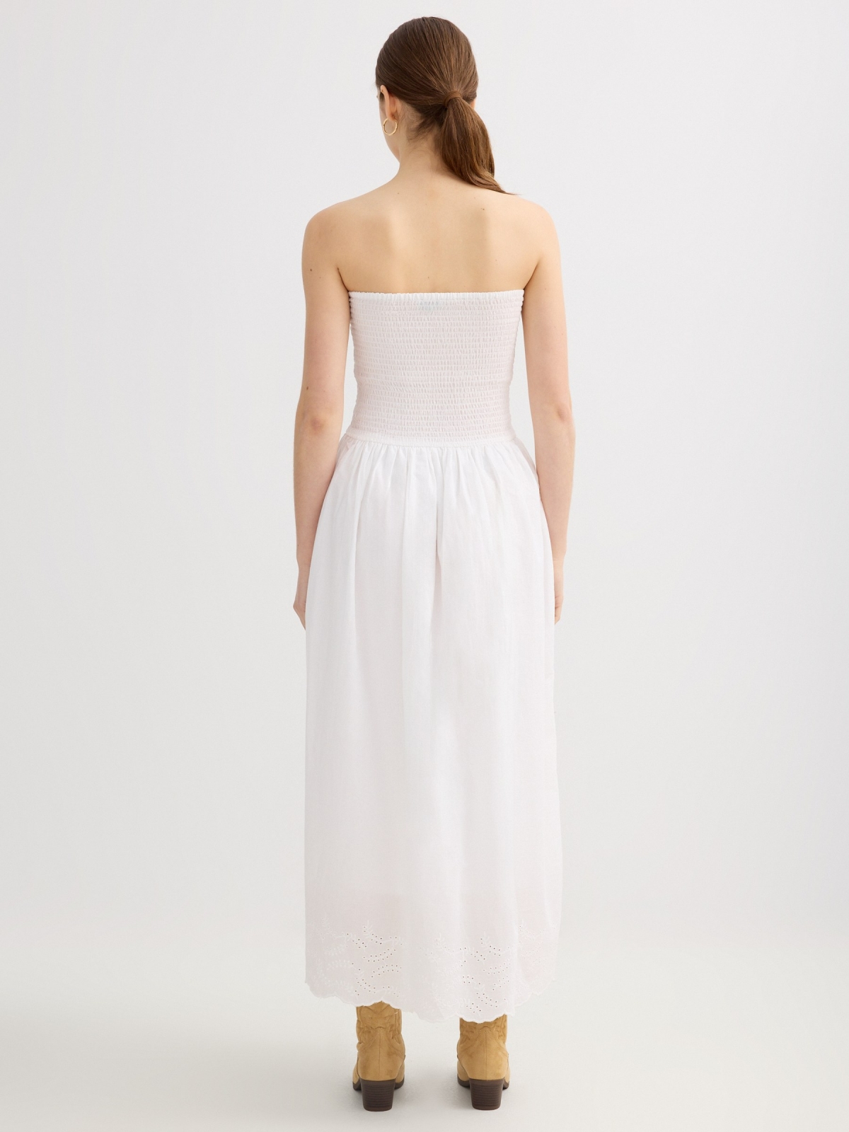 Swiss embroidered maxi dress white middle back view