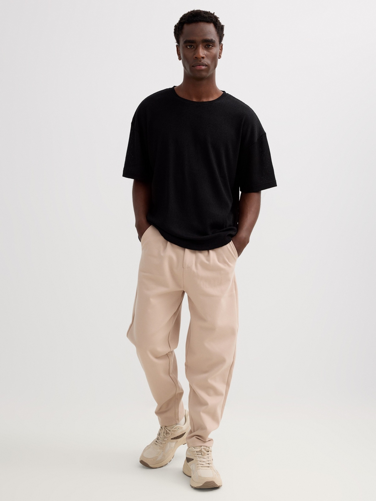 plain knit T-shirt black front view