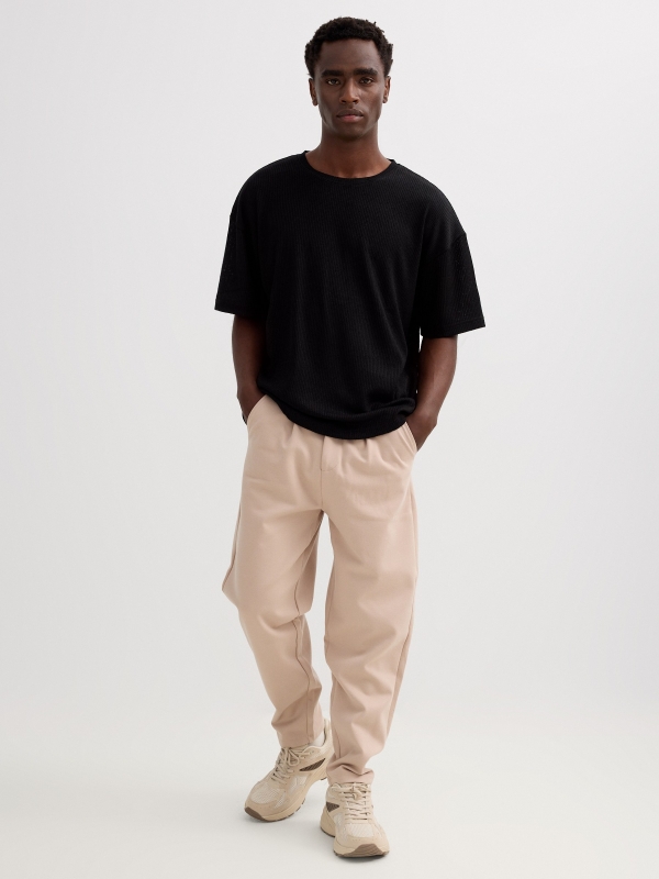 plain knit T-shirt black front view