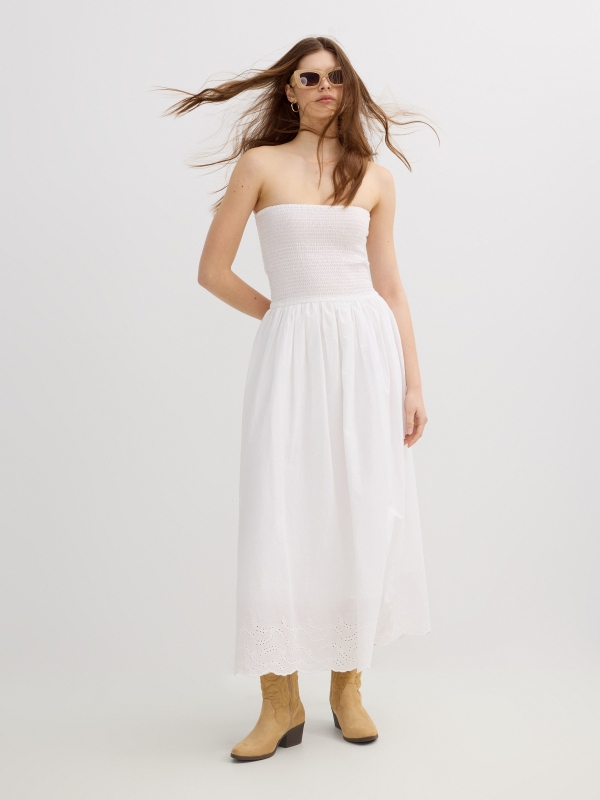 Swiss embroidered maxi dress white detail view