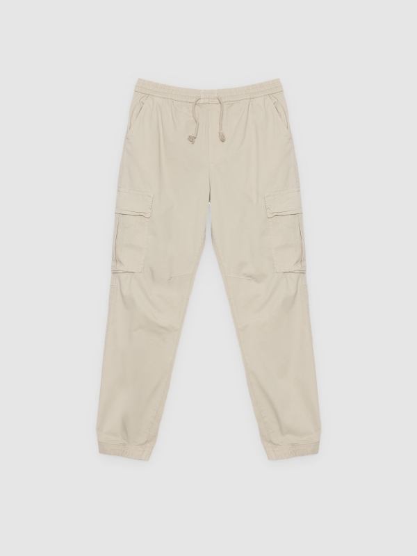 %Pto% Calça cargo jogger bege vista frontal