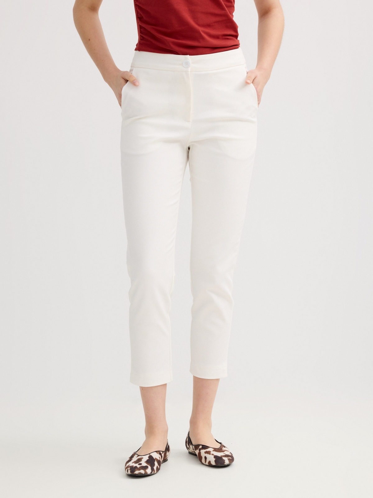slim-fit pants with pleats off white middle front view