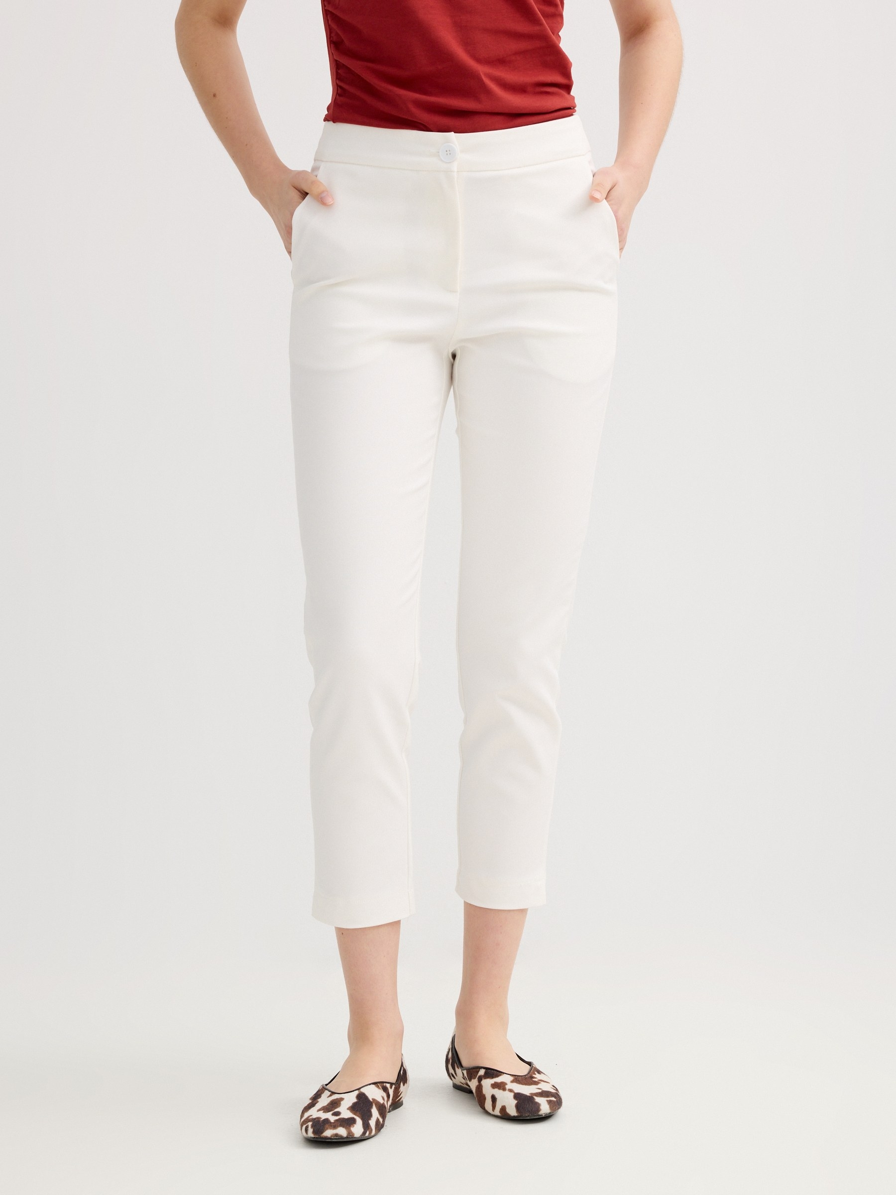 slim-fit pants with pleats off white front view