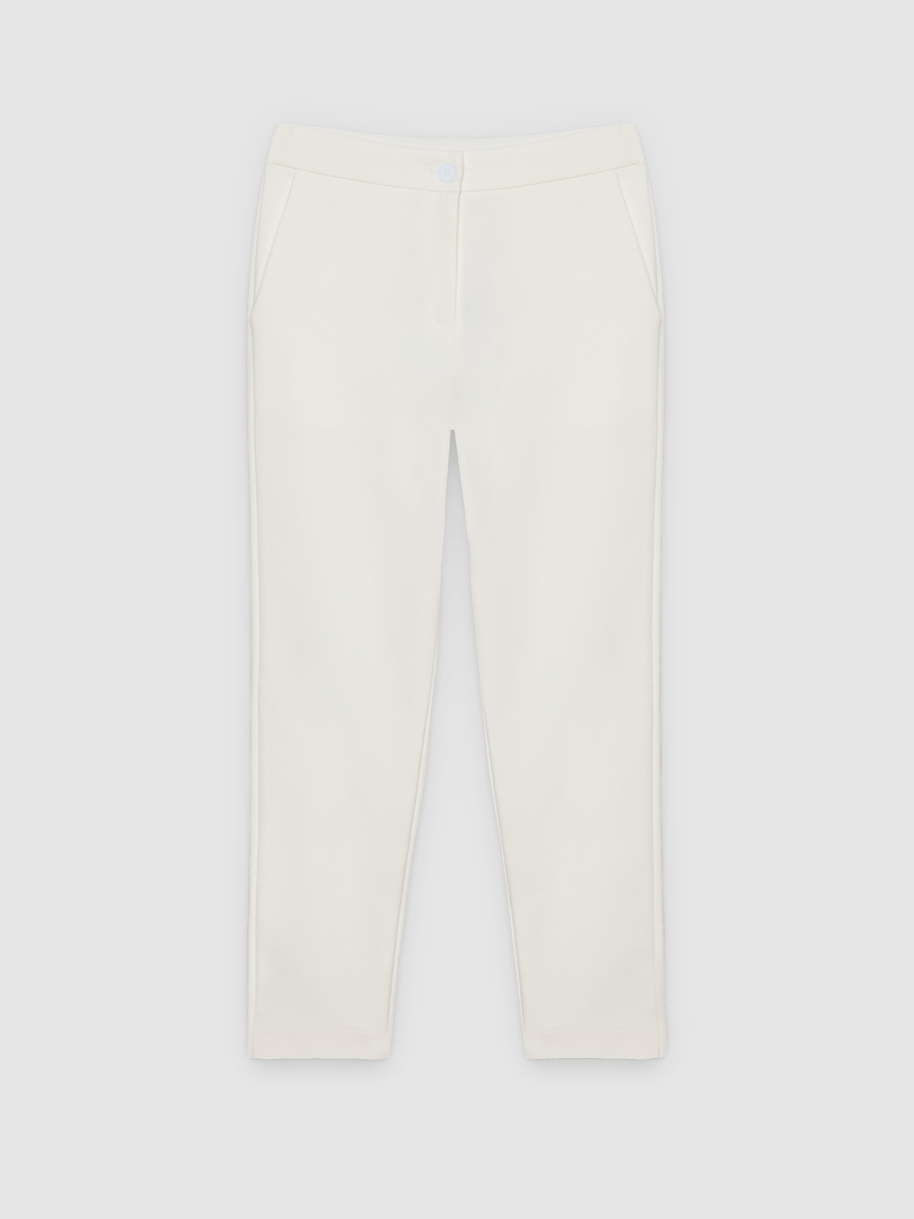 Calça slim com pregas off white vista geral frontal