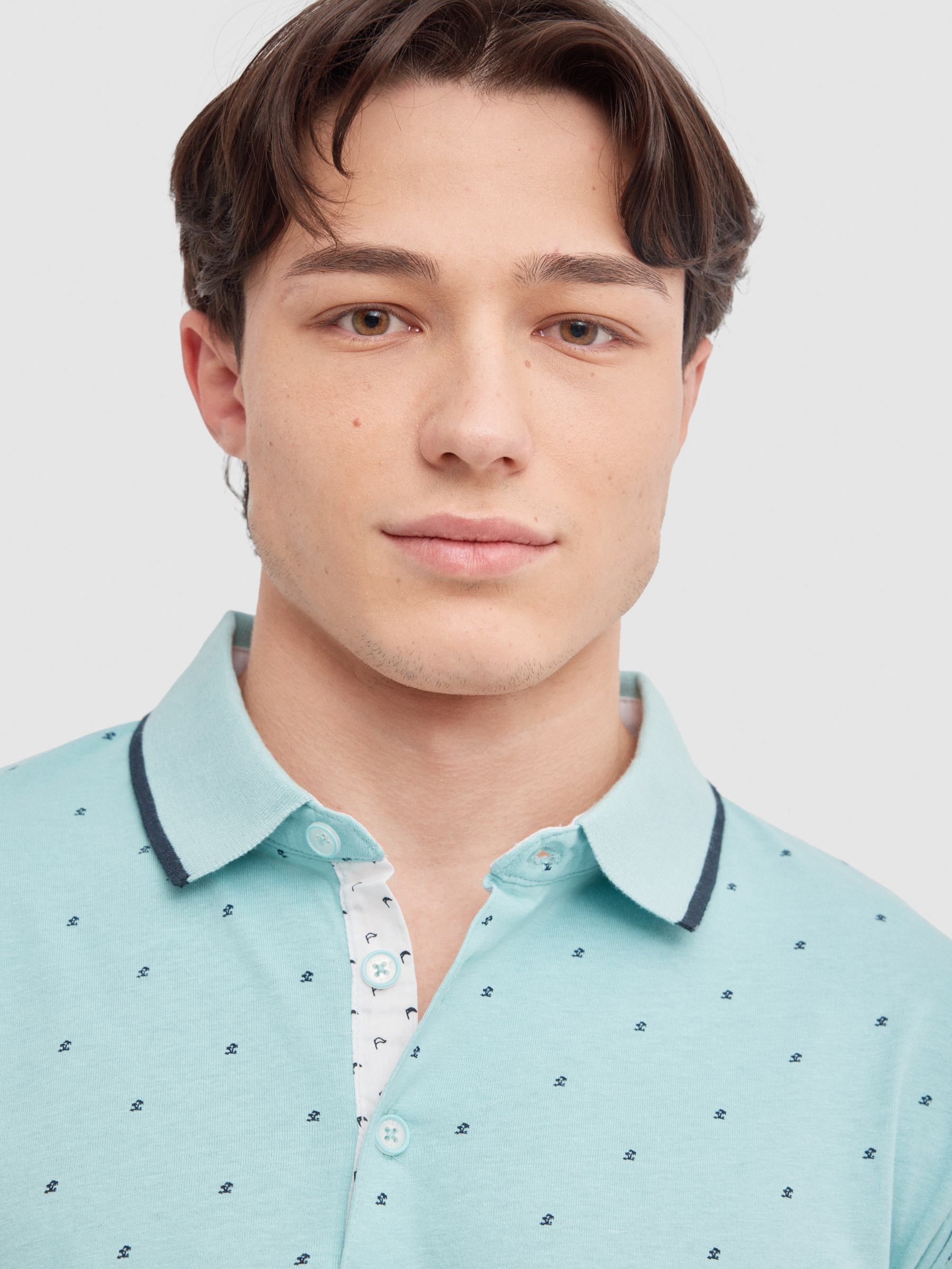 Palm tree print polo light blue middle front view