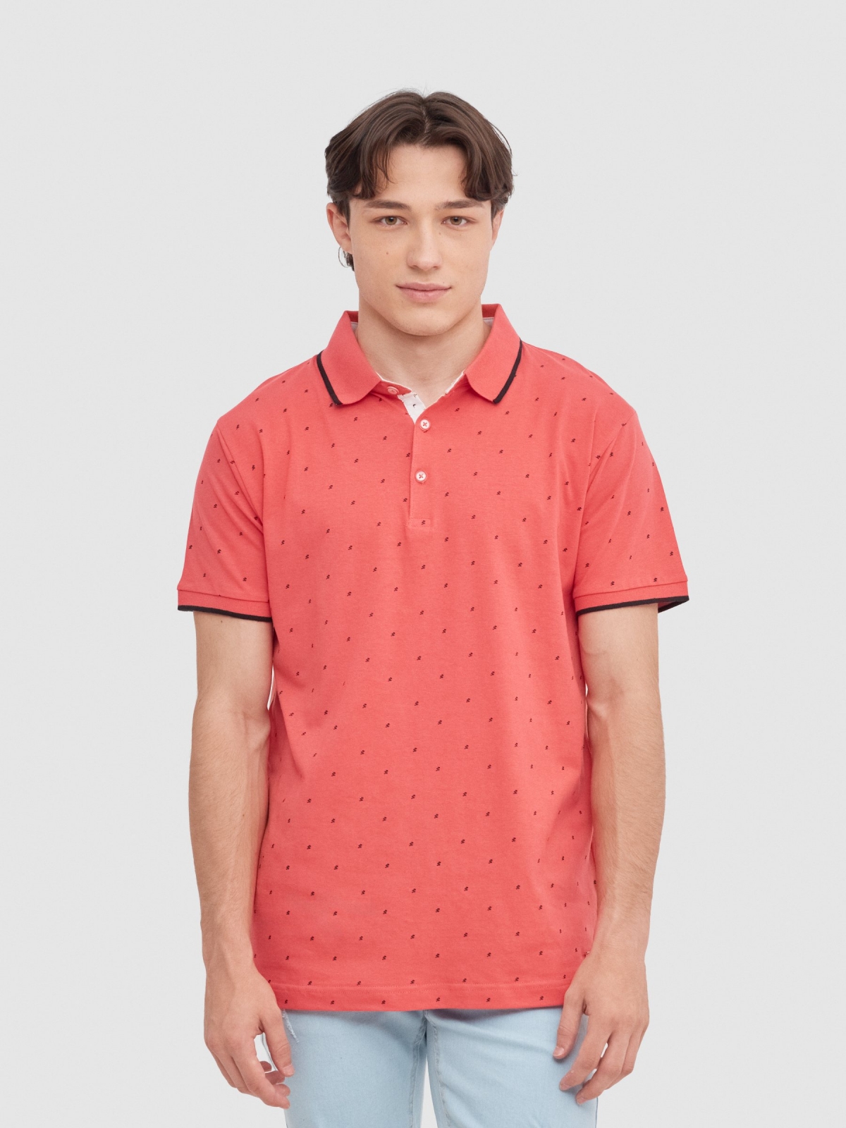 Palm tree print polo red middle front view