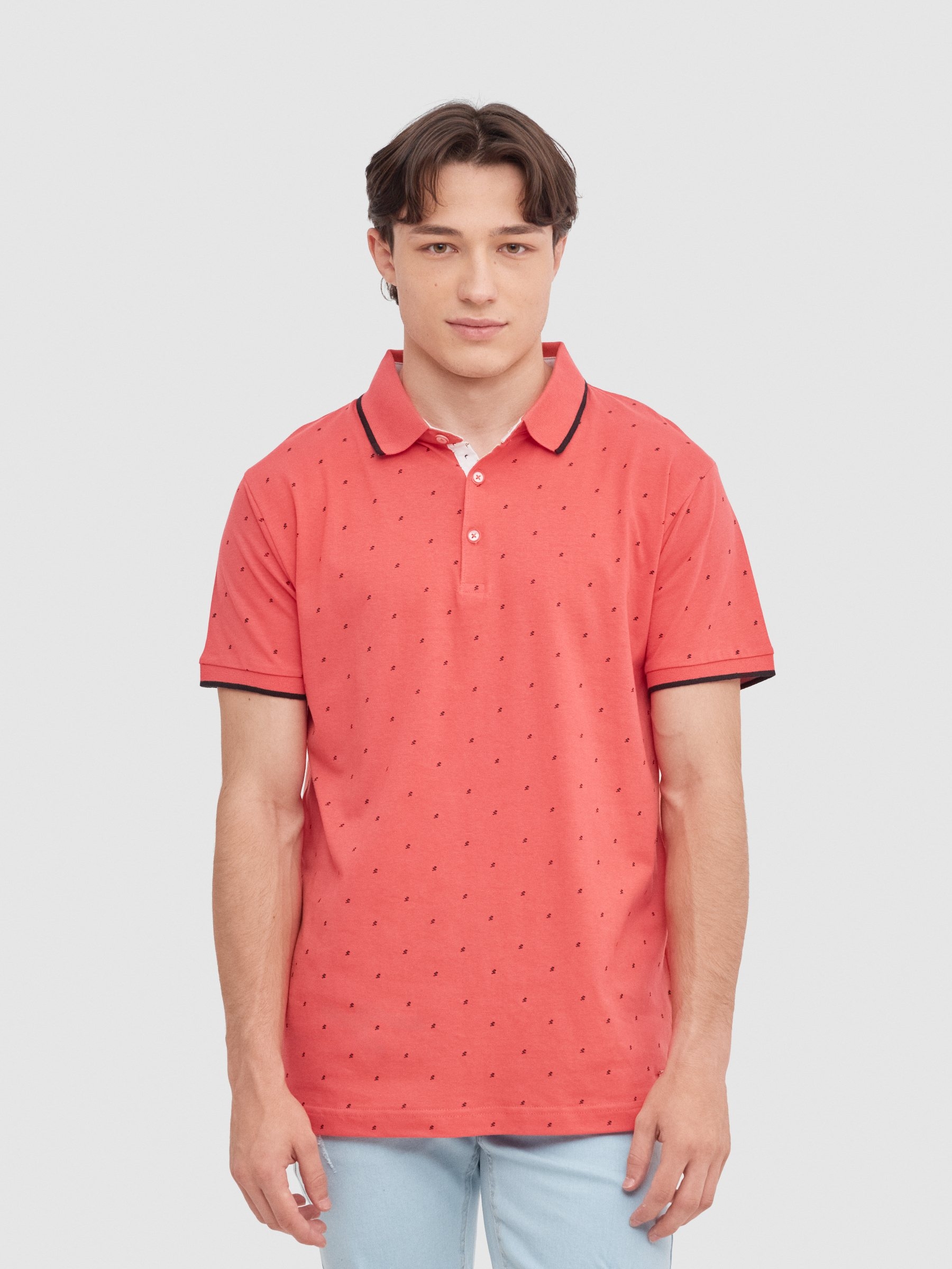Palm tree print polo red middle front view