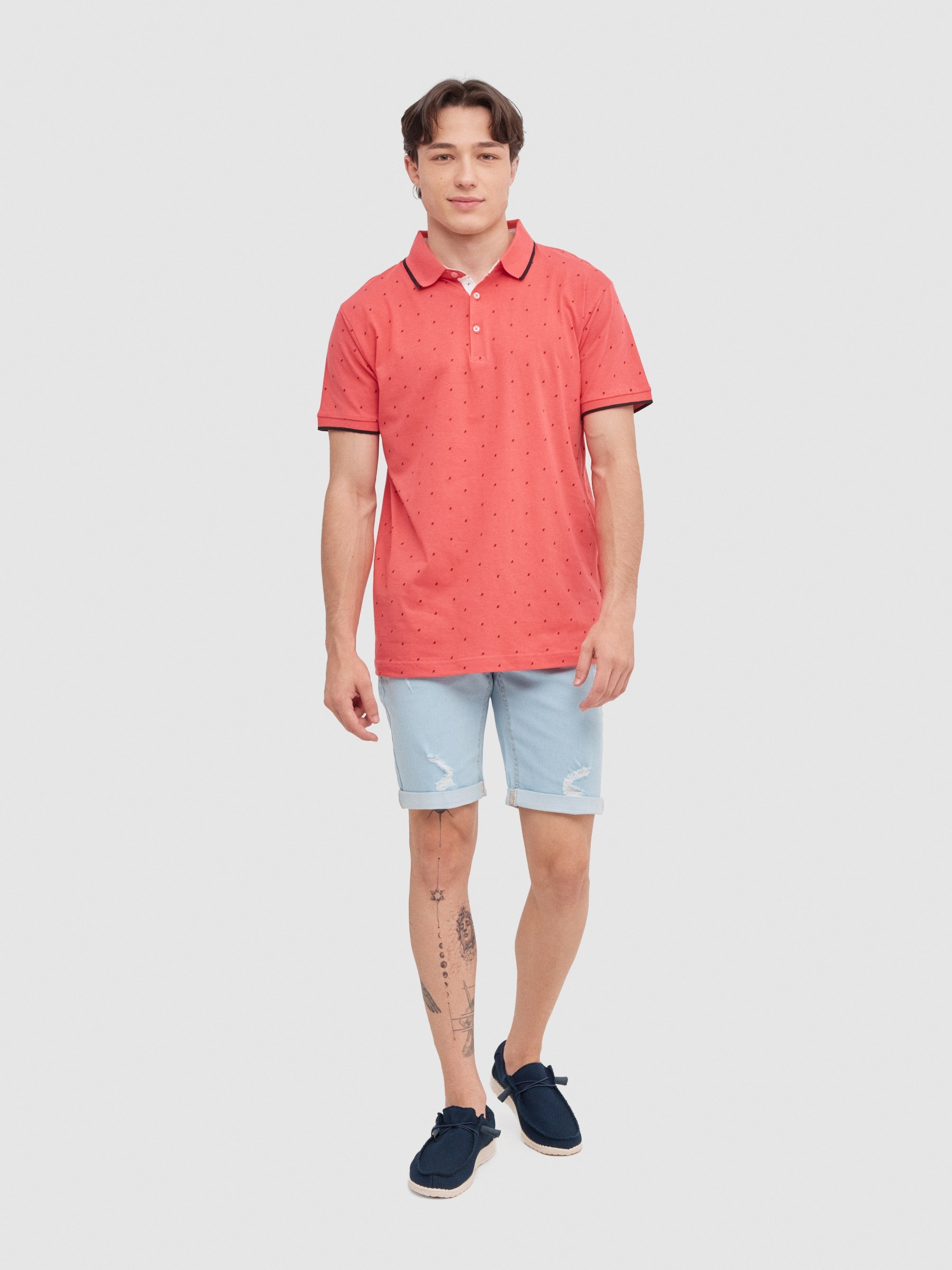 Palm tree print polo red middle front view