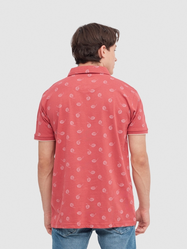 Tropical print polo red middle back view