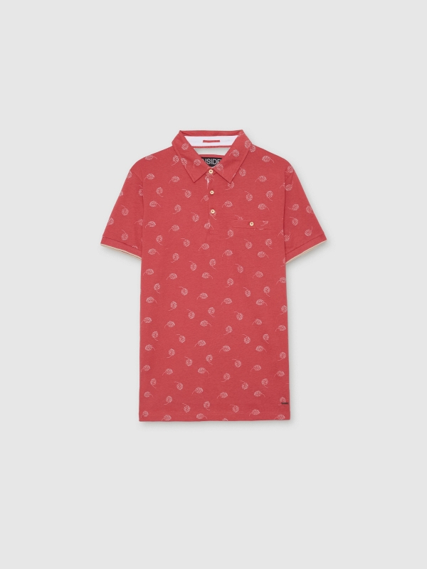  Tropical print polo red front view