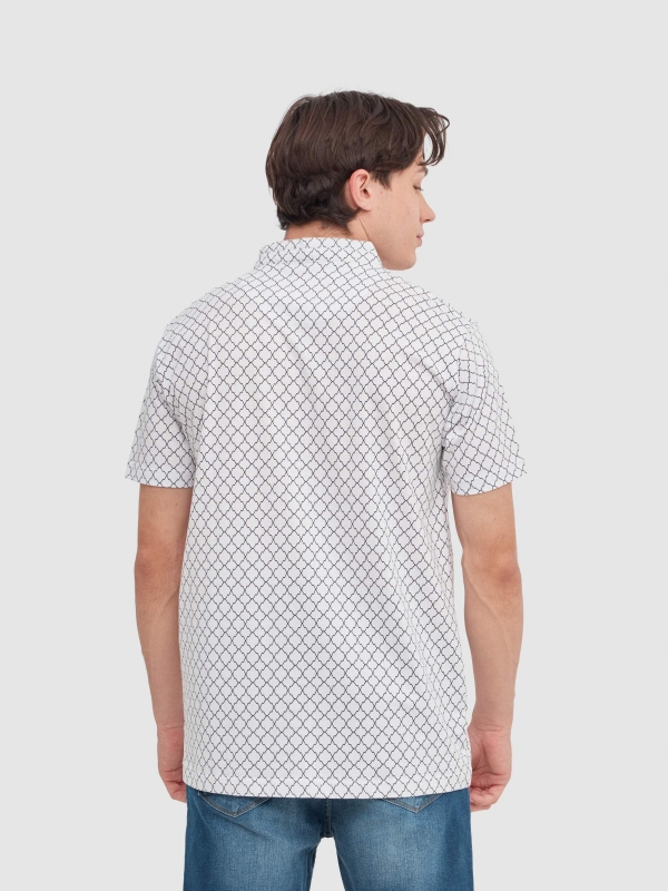 Geometric print polo shirt white middle back view