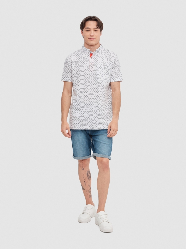 Geometric print polo shirt white front view