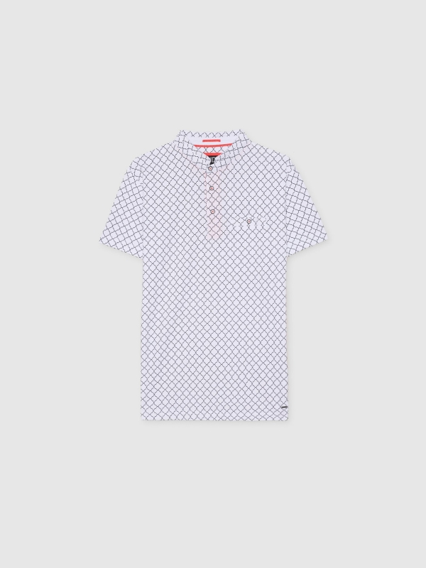  Geometric print polo shirt white front view