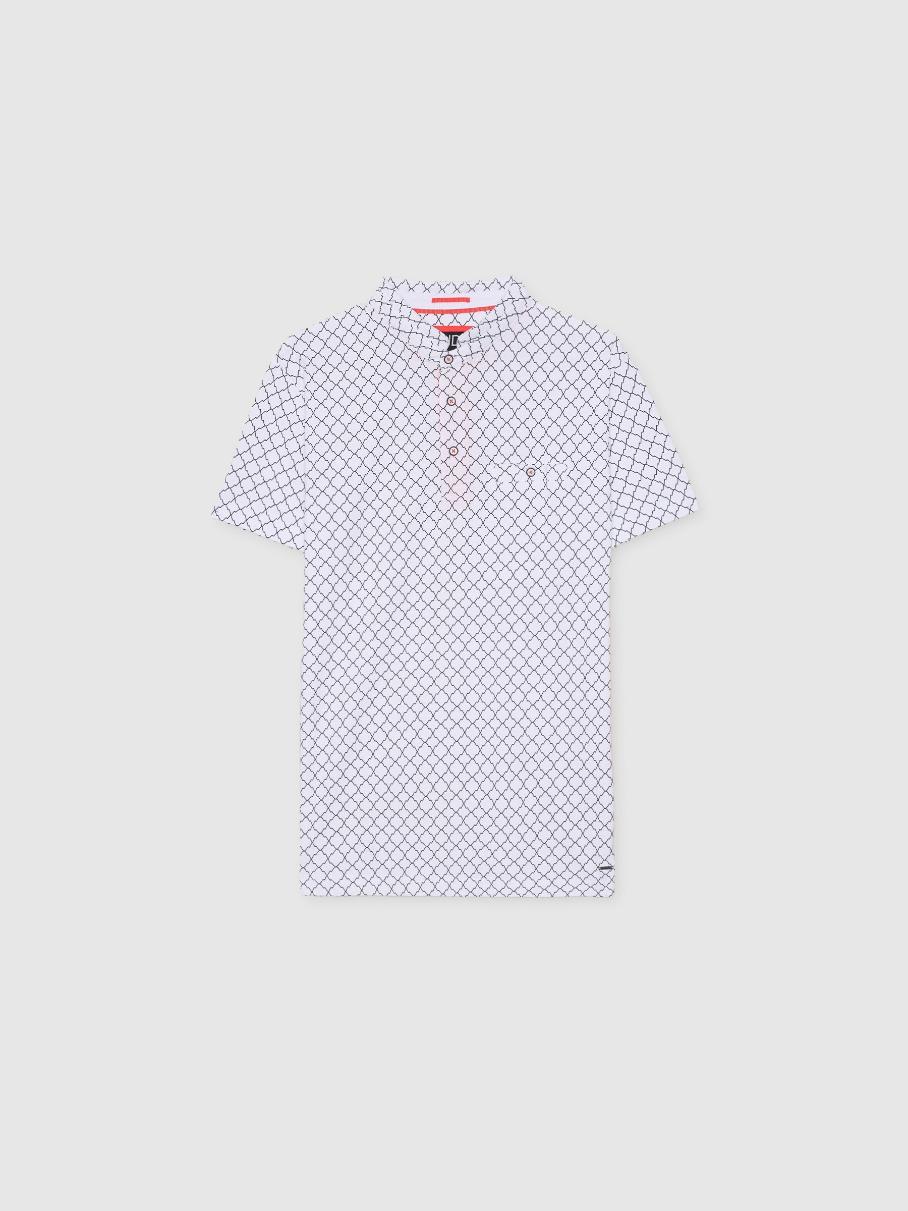 Geometric print polo shirt white middle front view