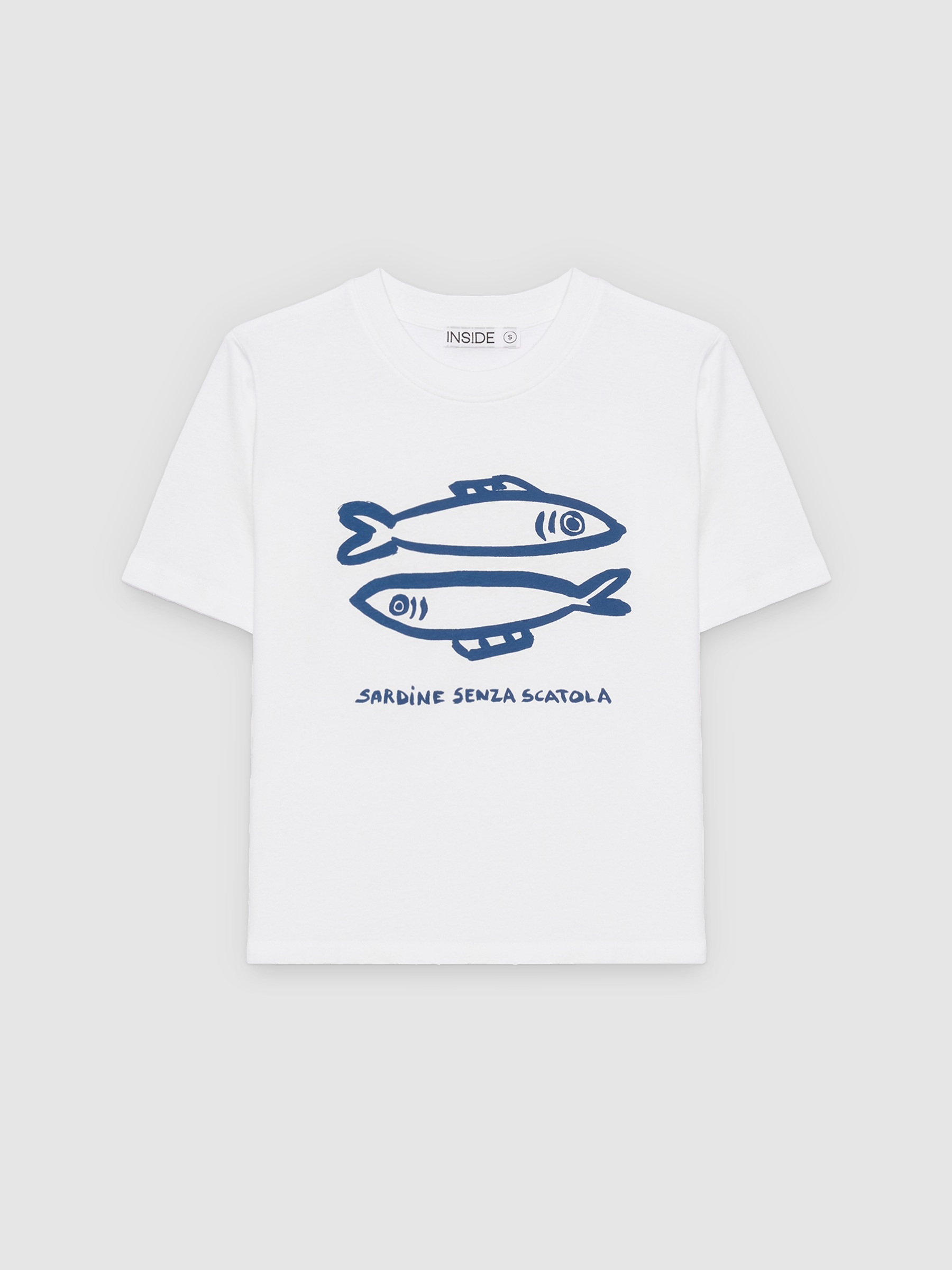 Camiseta estampado sardinas blanco vista media frontal