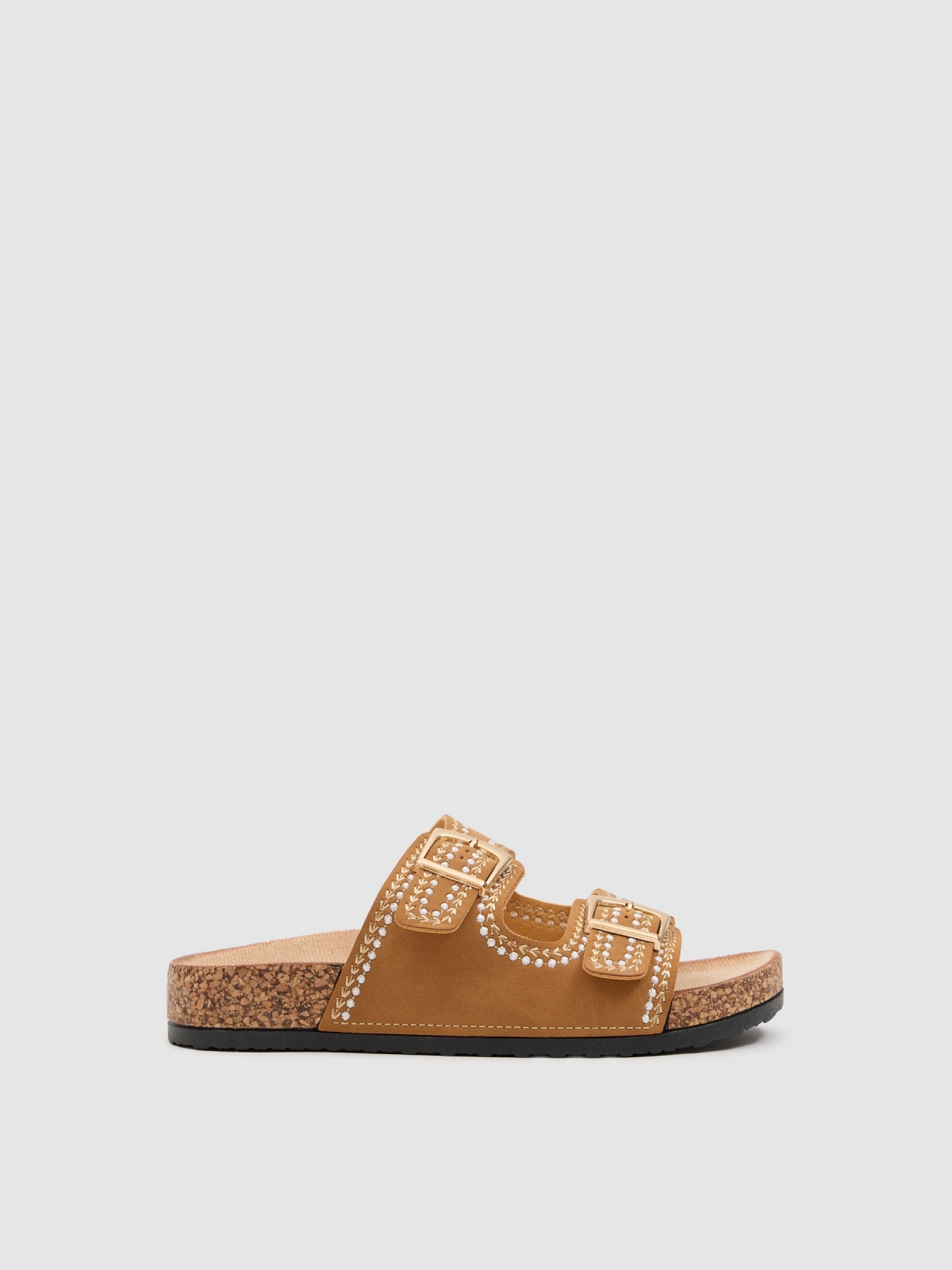Leather-effect sandal with topstitching brown