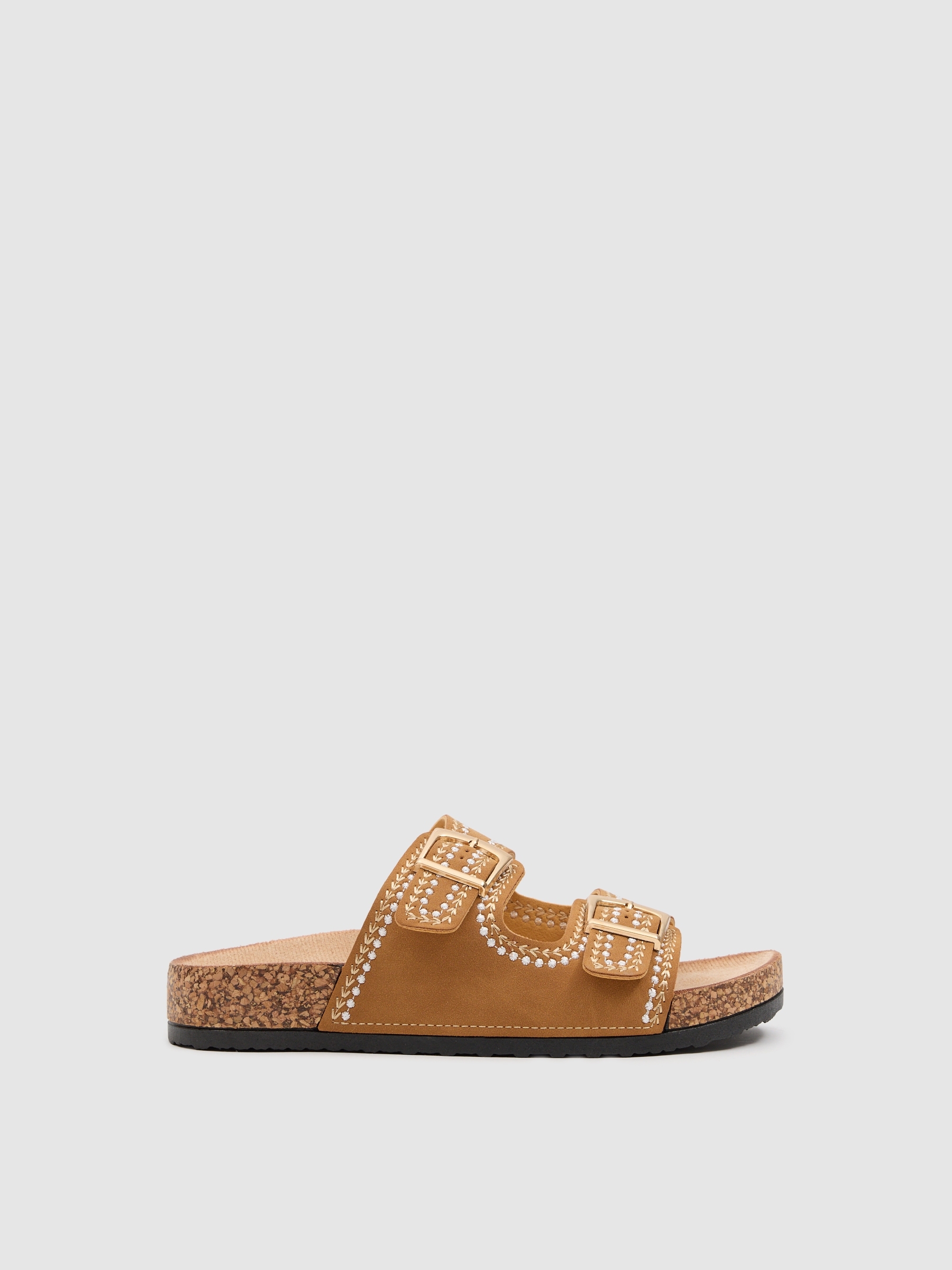 Leather-effect sandal with topstitching brown