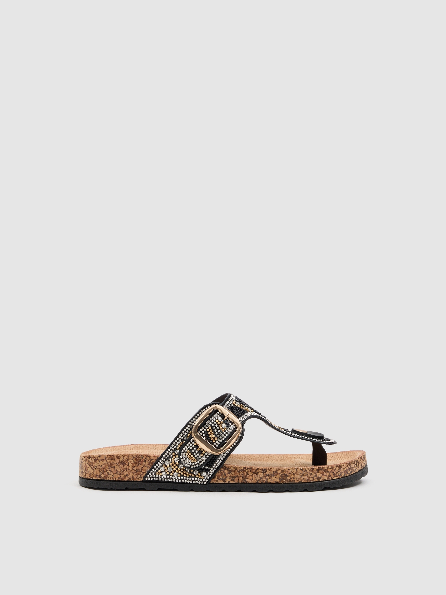 Sandalia bio cuña brillo negro