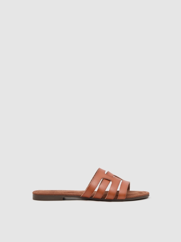 Brown interwoven slide sandal light brown