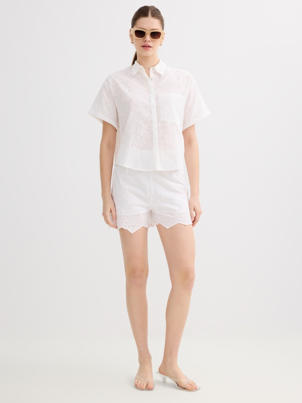 high-waisted Swiss embroidered shorts white middle front view