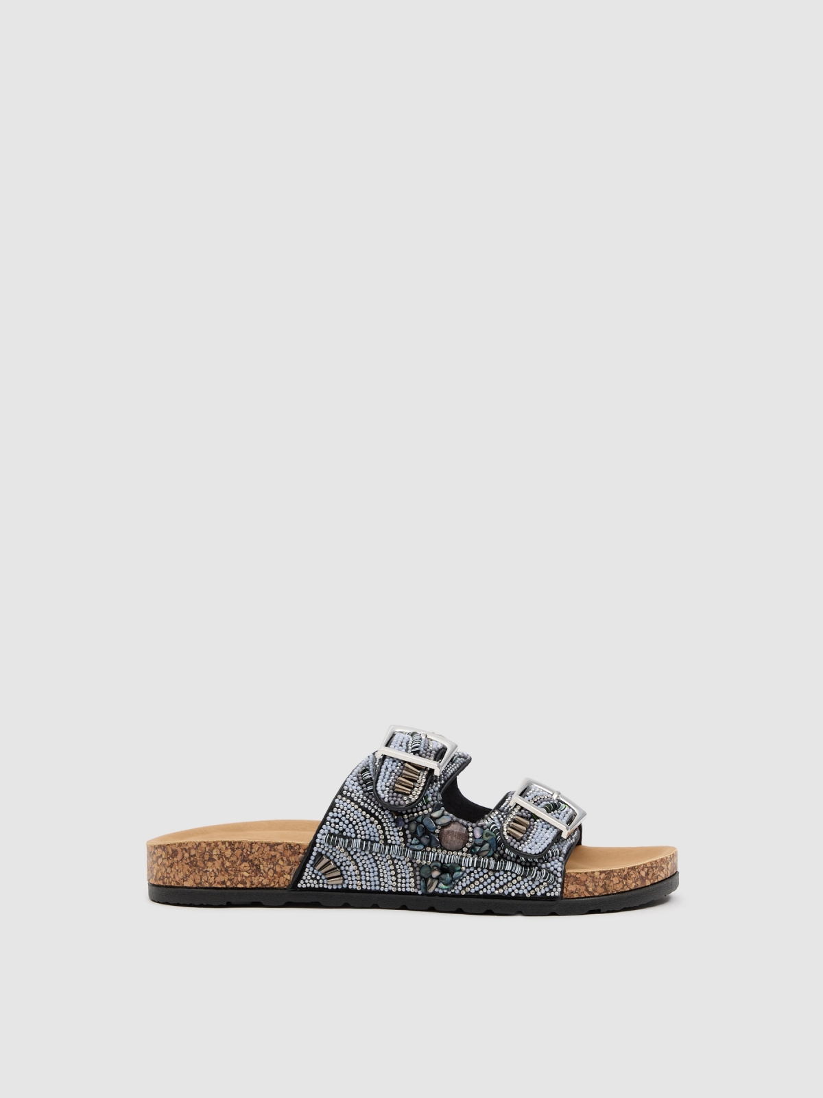 glitter double-buckle sandal black