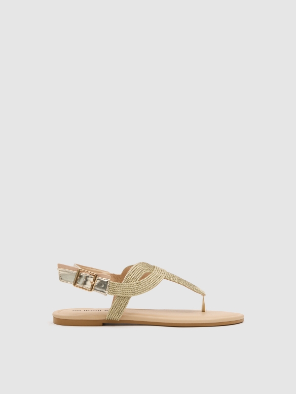 Sandalia trenzada dedo plana beige