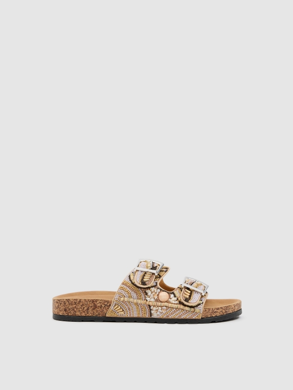 Sandalia doble hebilla brillos beige