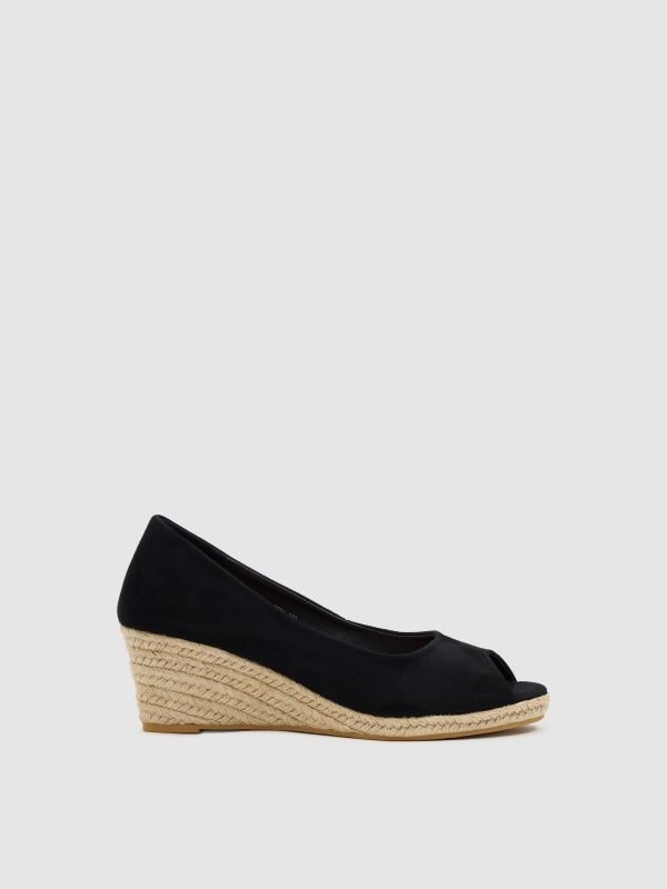 Jute wedge with leather effect black