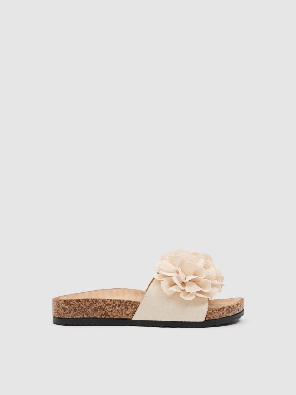 Pom-pom sandals with leather effect raw